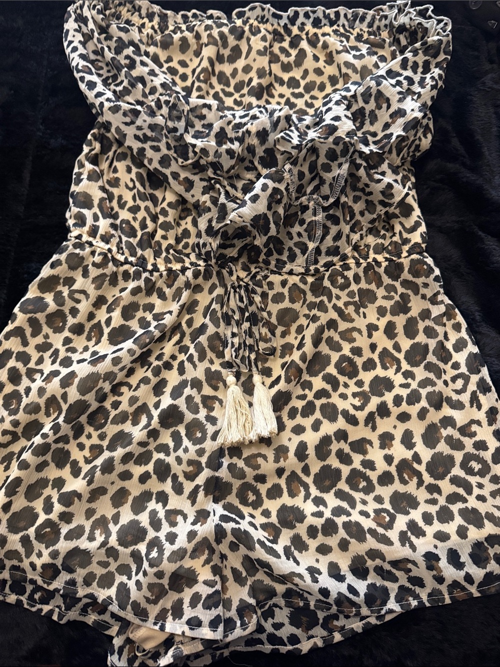 indulge Strapless Leopard Print Romper - Beige & Black